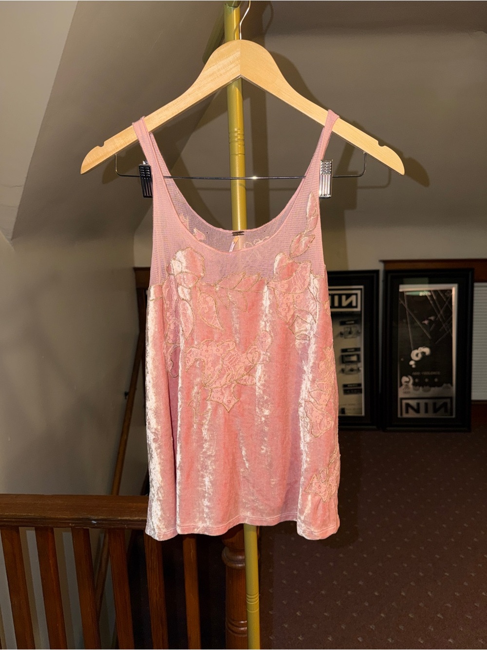 Free People Pink Velvet Floral Cami Tank